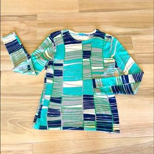 Like new: J Mcalaughlin blue, green, cream & grey Small Sweater